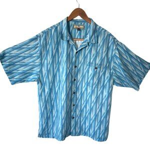 Tommy Bahama Shirt Mens Geo‎ Print 100% Silk Size XL Blues